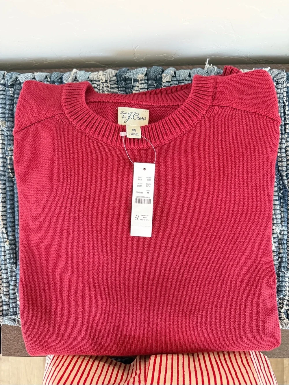 J.Crew BI841 Heavyweight Cotton Crewneck Sweater Maroon Red Medium NWT